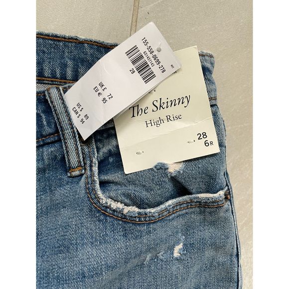 NWT Abercrombie & Fitch Women's The Skinny High Rise Blue Jeans Raw Hem Sz 28/6R - Picture 4 of 11